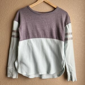 SO Long sleeve two tone grey mint green crewneck shirt Size 14